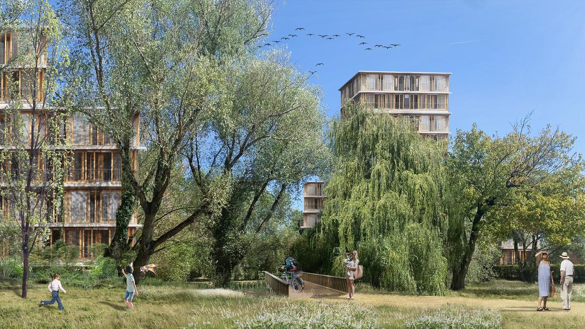 la jallère Bordeaux – représentation 3D d’un espace vert et de résidences dans le projet